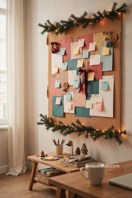 Christmas office gratitude wall ideas with cozy handmade holiday bulletin board decor 
