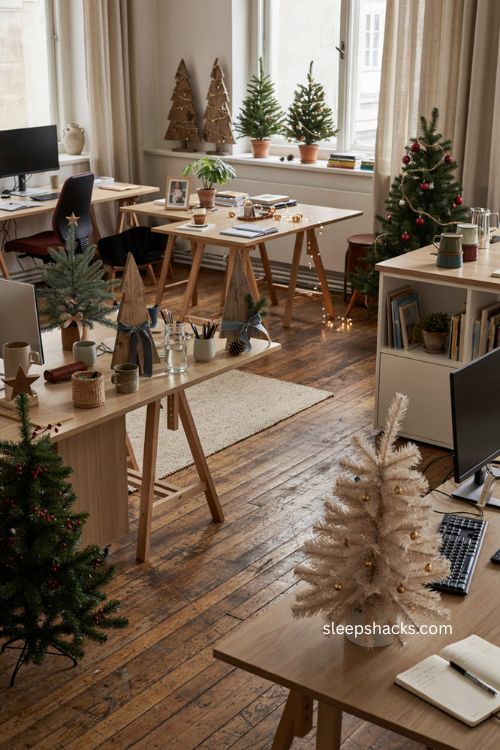 Christmas office tabletop tree decorating ideas for desks reception and break rooms 