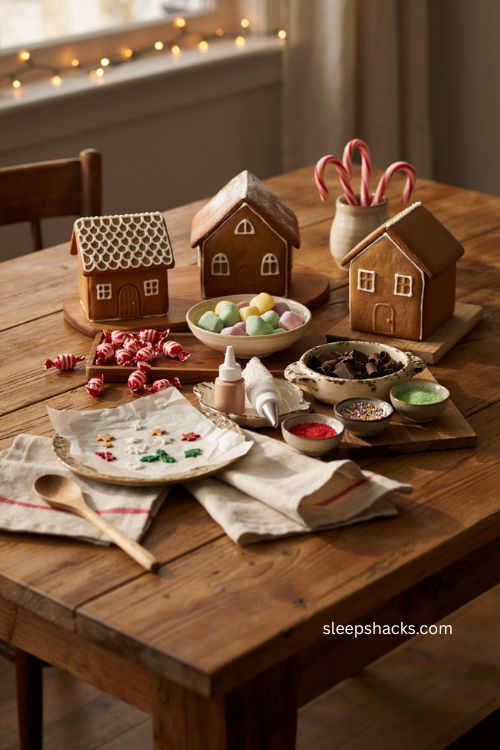 Christmas party ideas for a gingerbread house decorating station