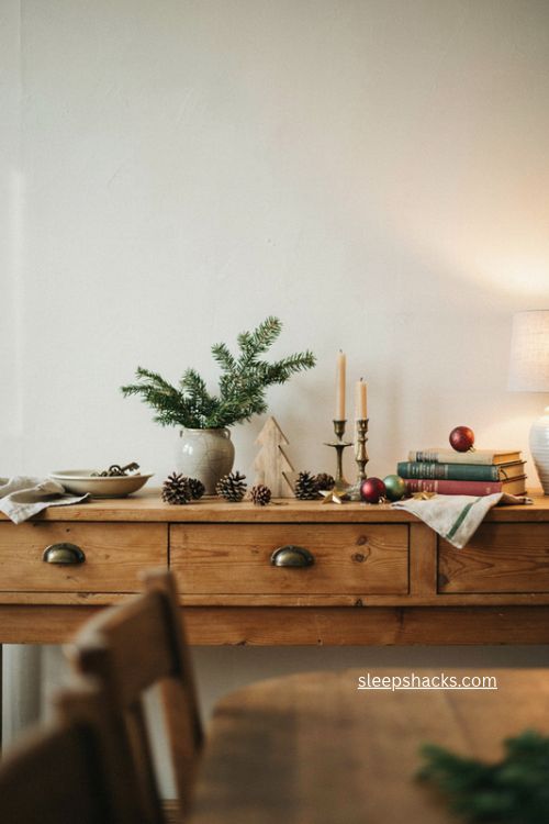 Christmas sideboard decor with vintage greenery and cozy dining room charm