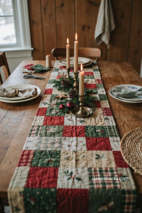Christmas table runner patterns with handmade quilted farmhouse dining table decor