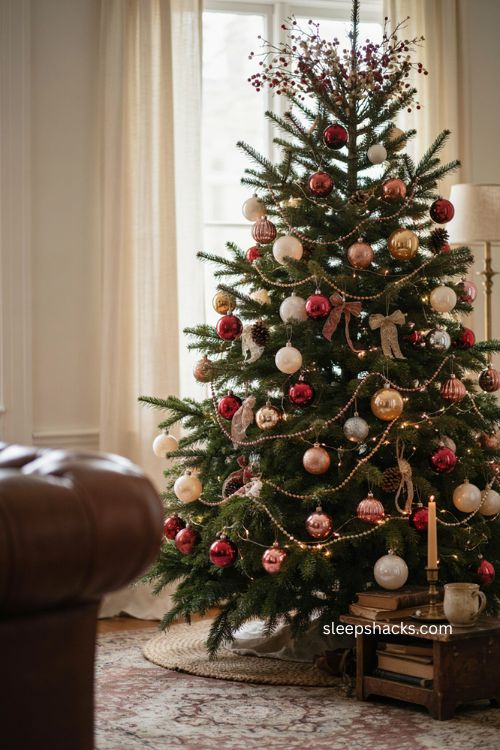 Christmas tree garland with oversized bulbs wire garland and winterberries 