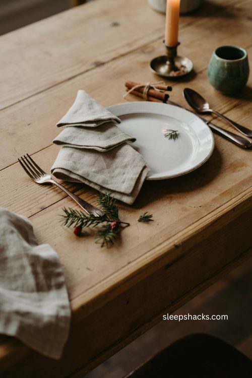 Christmas tree napkin folding for a cozy holiday table setting