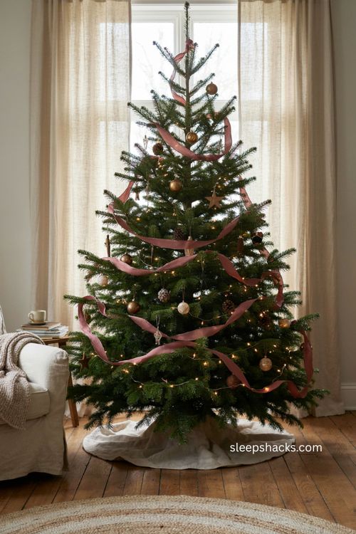 Christmas tree ribbon billows with soft flowing cascading sections
