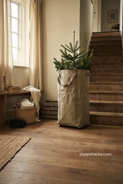 Christmas tree storage bag with cinching straps for compact storage 