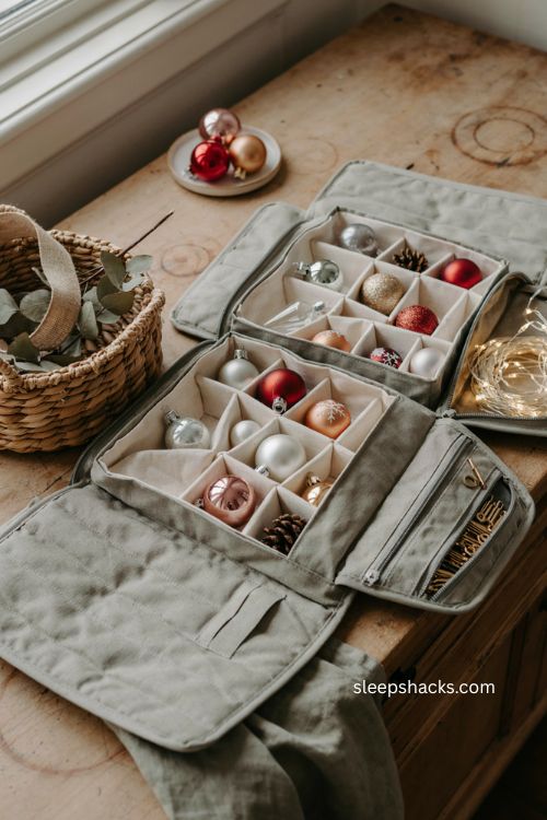 Christmas tree storage bag with dividers for ornaments and lights 