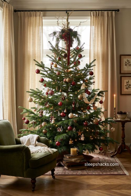 Christmas tree topper ideas with handmade vintage holiday decor 