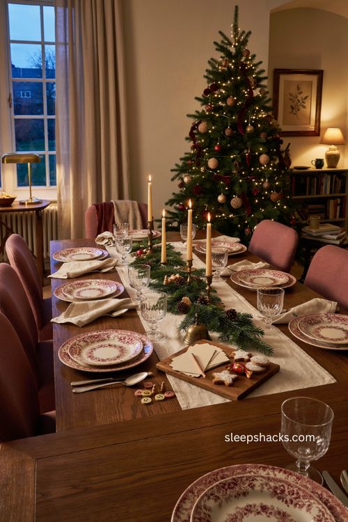 Christmas trivia game night with cozy holiday table decor 