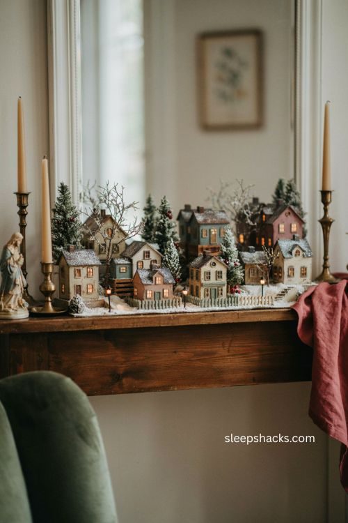 Christmas village setup ideas for a cozy mantel display