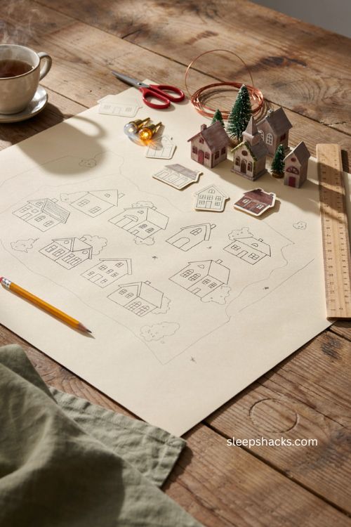 Christmas village setup ideas with a simple miniature town layout plan