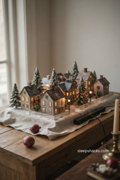 Christmas village setup ideas with hidden cords and clean electrical access
