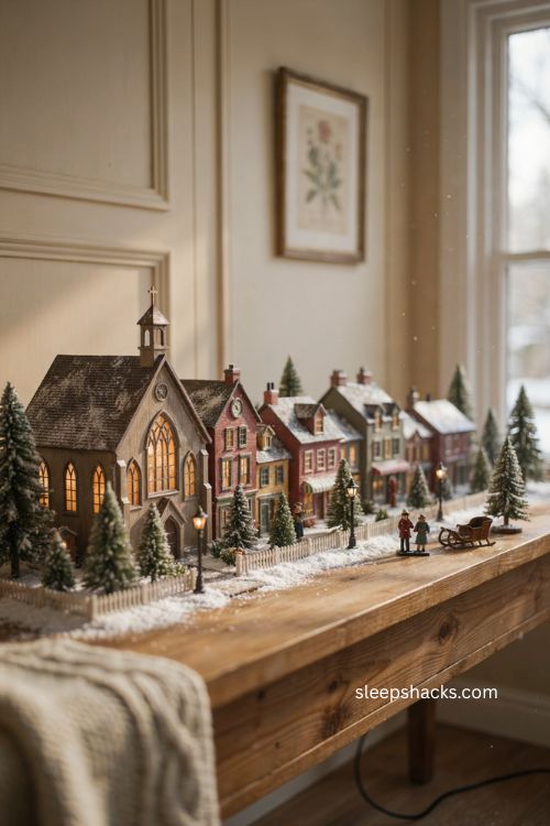 Christmas village setup ideas with large houses as the main focal points