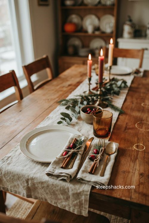 Cinnamon stick napkin ties for cozy Thanksgiving table decor 