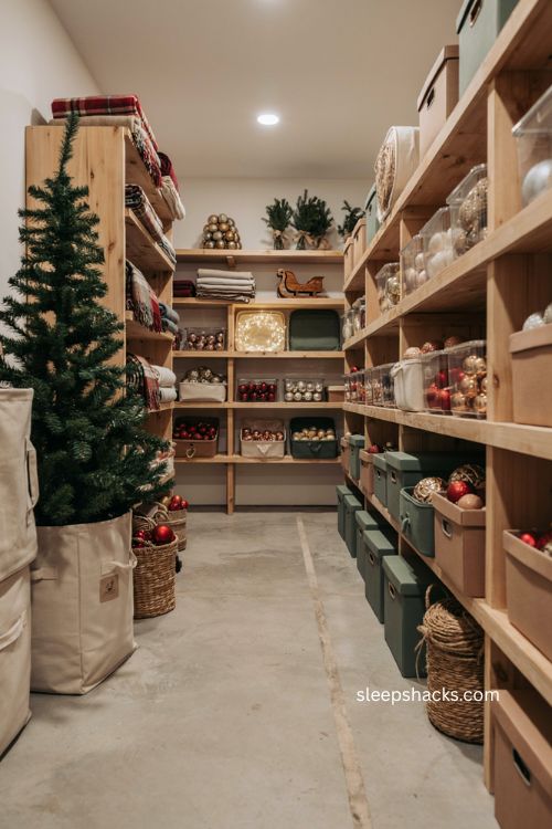 Climate controlled storage unit for Christmas tree and seasonal decor