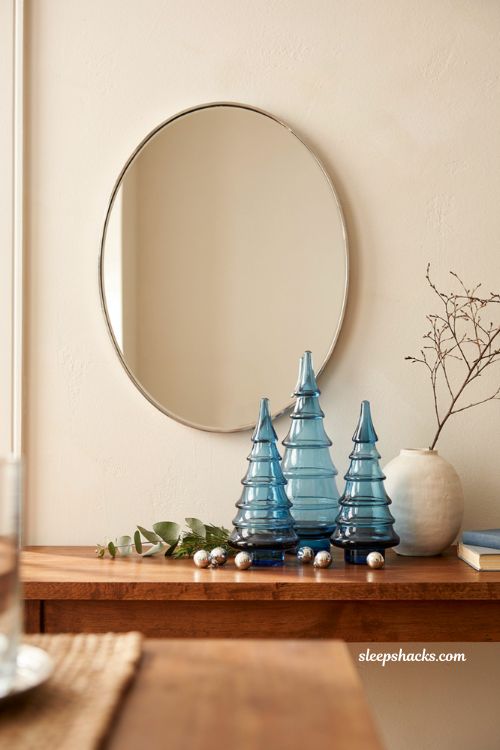 Cobalt blue glass Christmas tabletop trees with silver accents