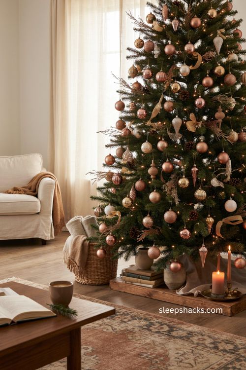 Coffee and mocha Christmas ornaments in matte glossy and glittered finishes