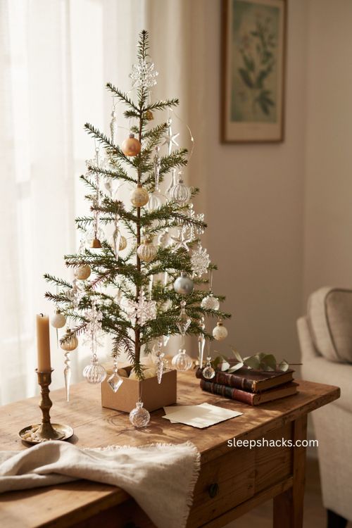 Collectible crystal Christmas tree with annual heirloom ornaments
