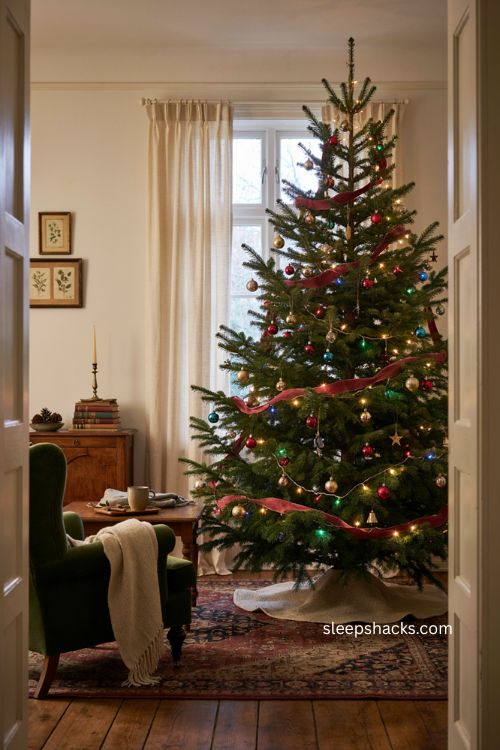 Color changing Christmas tree with white and multicolor lights
