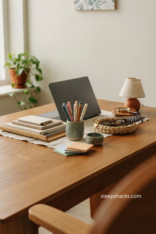 Color coordinated supplies for stylish office desk decor 