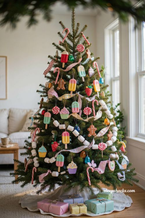 Colorful popsicle ornaments Candyland Christmas tree ideas