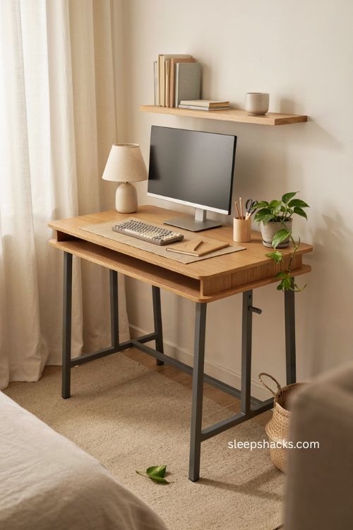 Compact standing desk for a small bedroom corner home office 