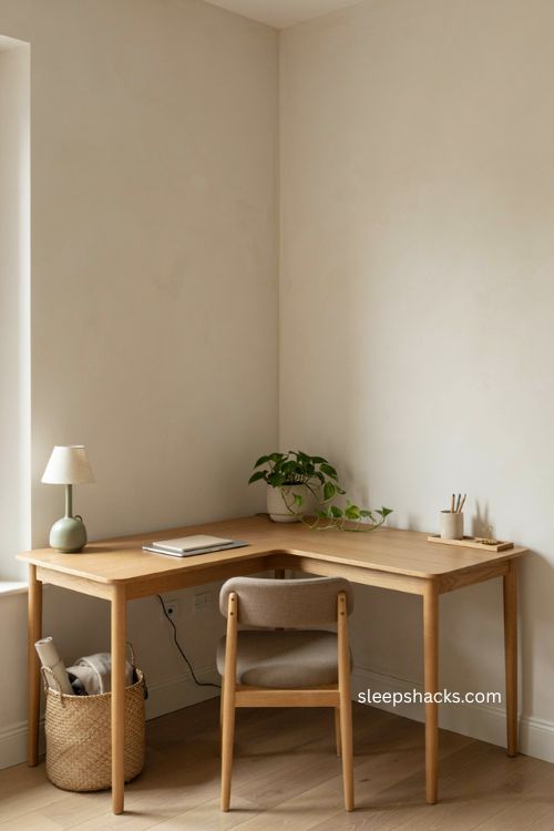 Corner desk home office with an L shaped workspace for small rooms