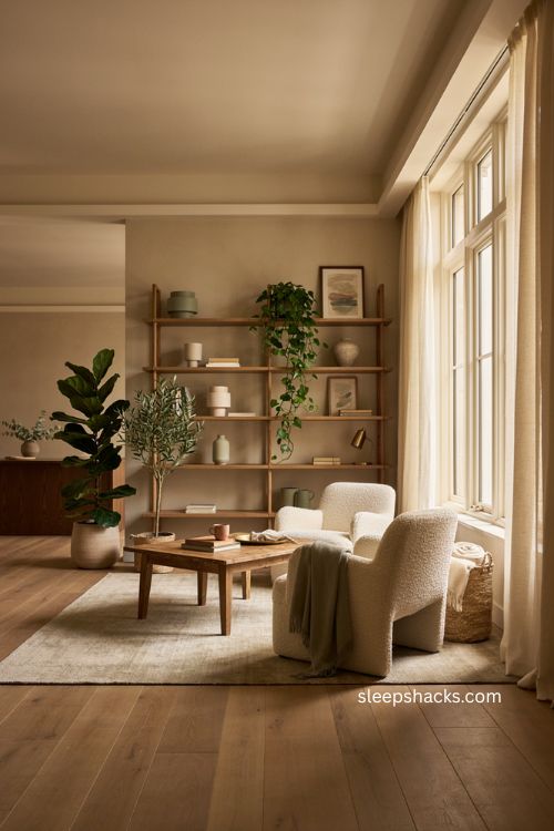 Corporate office decor with warm reception lounge greenery and cozy modern details