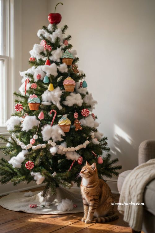 Cotton whipped cream candyland Christmas tree ideas