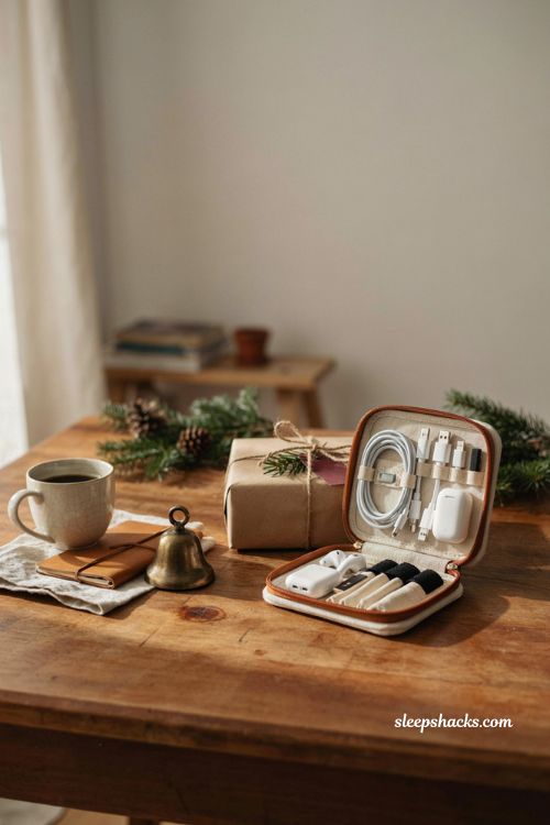 Coworker Christmas gift cord and charger organizer practical tech gift idea
