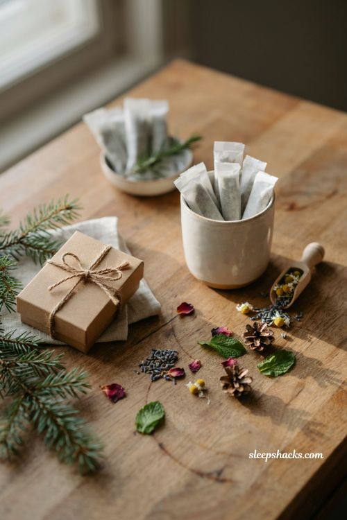 Coworker Christmas gift herbal tea sampler with mug cozy thoughtful gift idea
