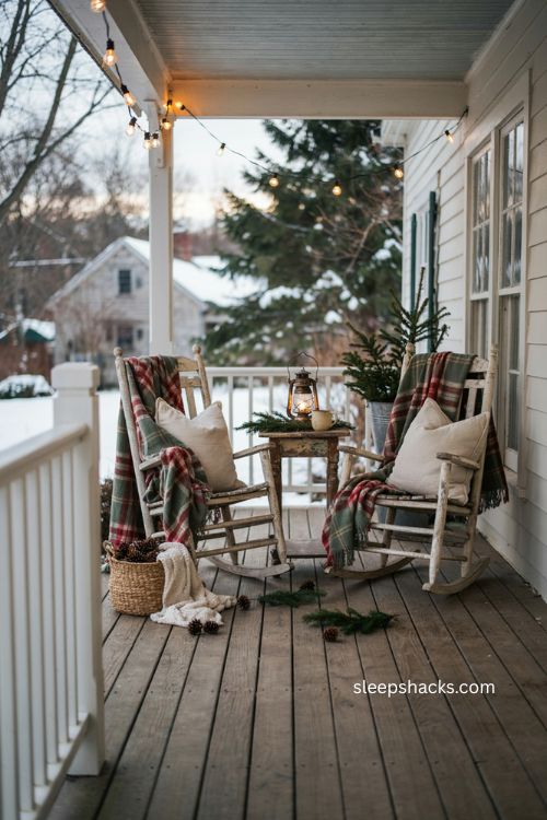 Cozy Christmas front porch seating nook ideas