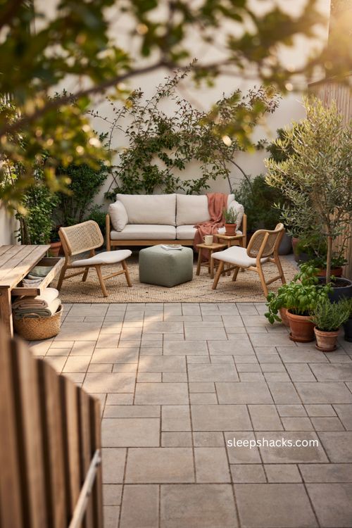 Cozy backyard ideas with compact multifunctional furniture and storage bench 