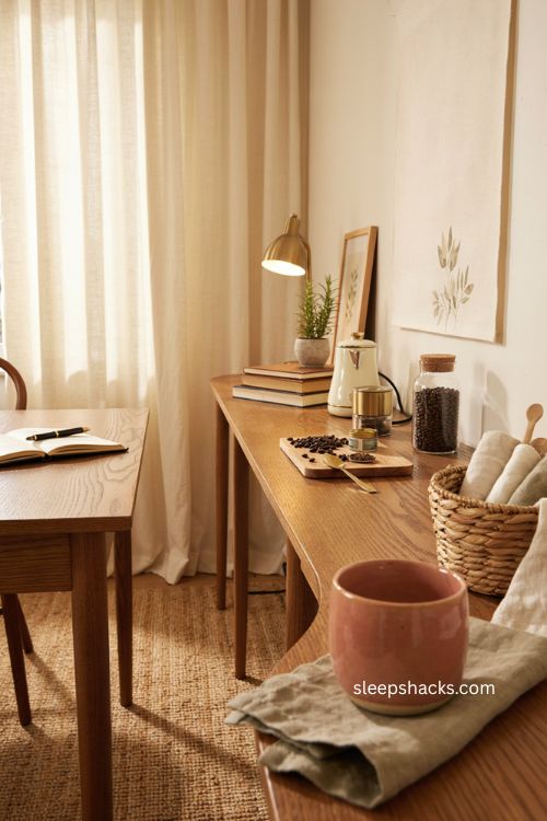 Cozy home office with calming lavender scent and warm vintage decor 