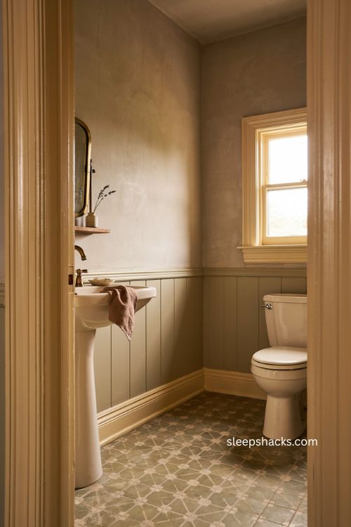 Craftsman trim half bathroom ideas with detailed wood molding