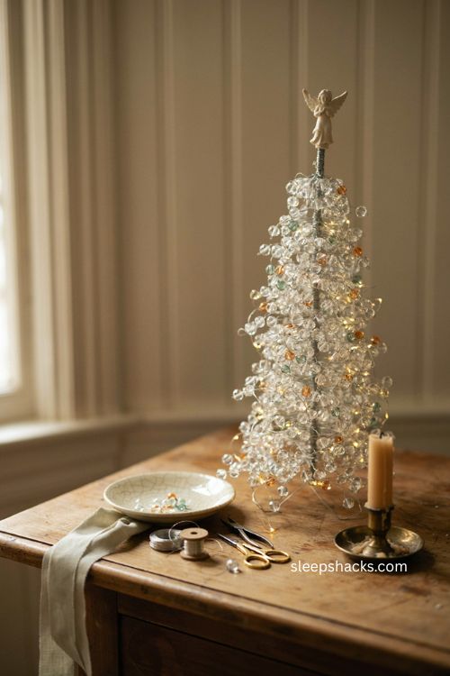 Crystal bead DIY Christmas tree with angel topper and lights