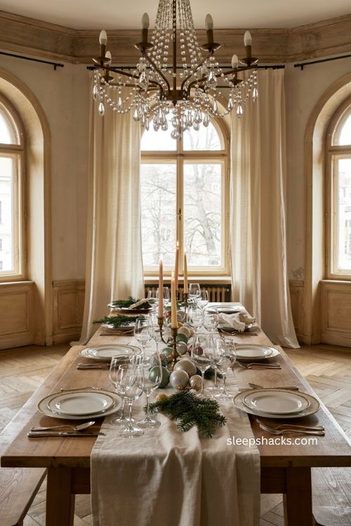 Crystal chandelier glam Christmas decor ideas for an elegant dining room