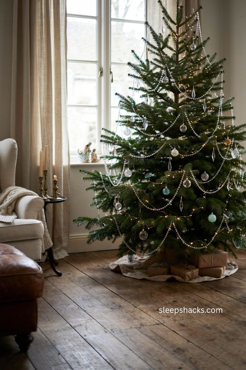 Crystal garland wrapped branches on a custom Christmas tree