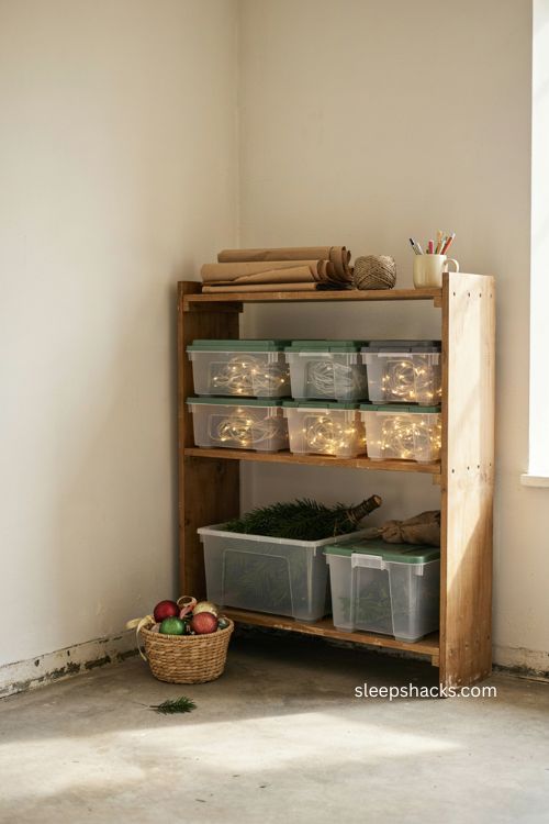 DIY Christmas storage with clear bins for easy holiday decoration organization