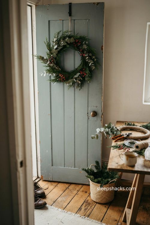 DIY Christmas wreath with foraged greenery eucalyptus cedar and beaded fruit