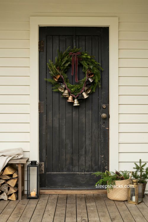 DIY bell door hanger for rustic Christmas porch decor 