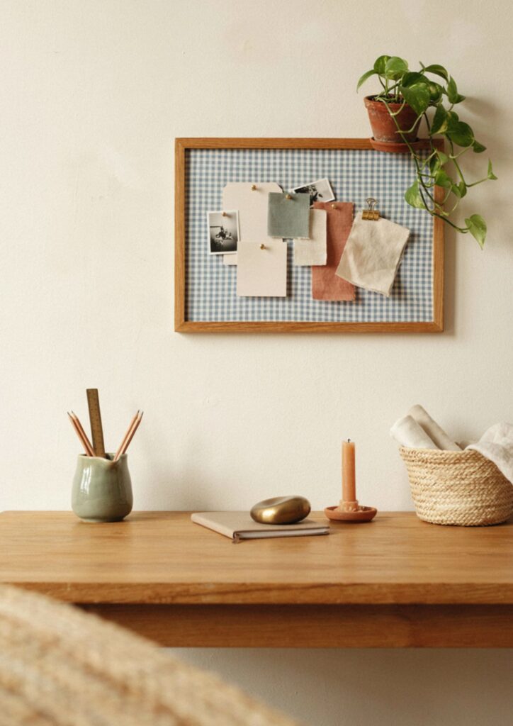 DIY fabric wrapped bulletin board for cozy home office decor 
