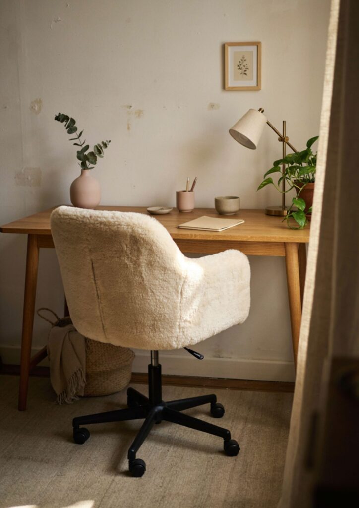 DIY faux fur office chair makeover for cozy glamorous home office decor 