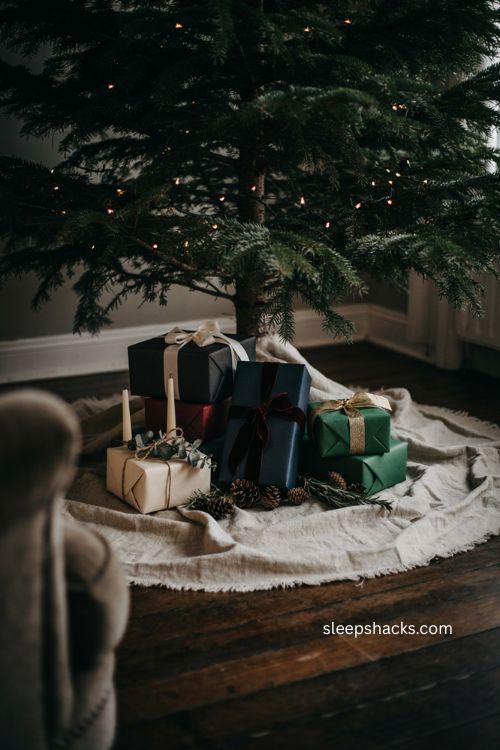 Dark wrapped Christmas gifts under the tree ideas