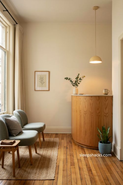 Dental office decor with approachable rounded reception desk warm wood and welcoming entry 