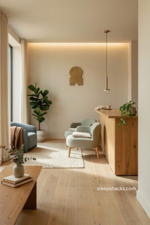 Dental office decor with custom reception signage warm wood and cohesive modern branding 