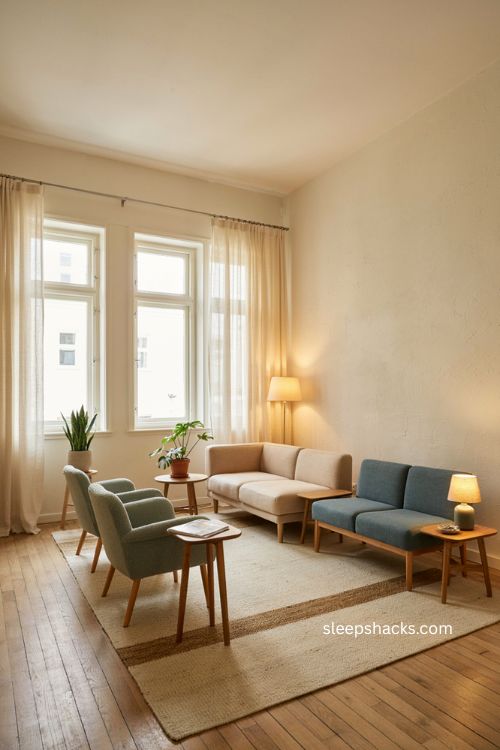 Dental office decor with modular flexible seating movable furniture and spacious waiting room 