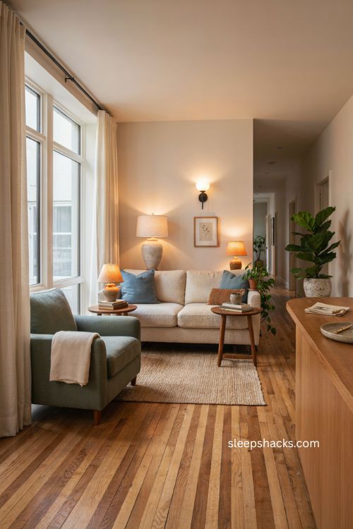 Dental office decor with warm layered lighting natural daylight and cozy waiting room 