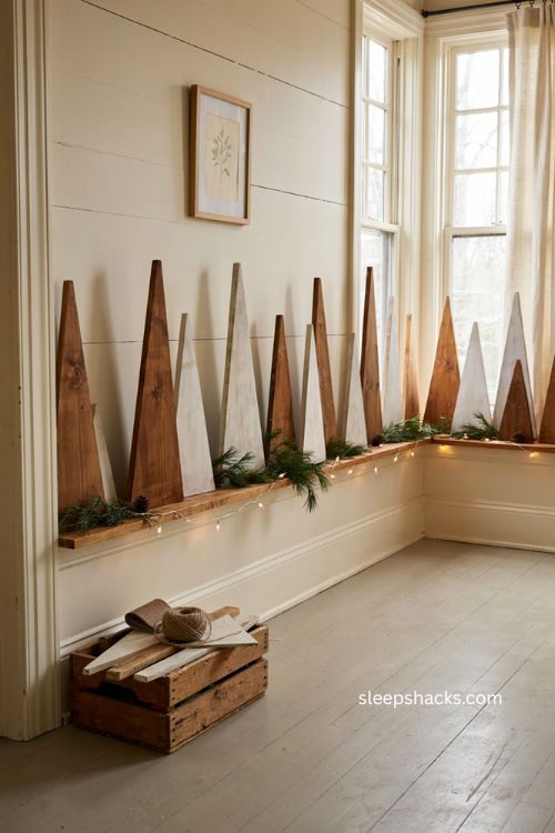 Diy 2x4 wood christmas tree forest with raw whitewashed and stained finishes 