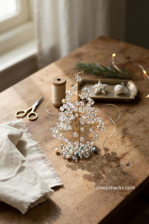 Diy beaded crystal Christmas tree with angel topper and handmade holiday decor