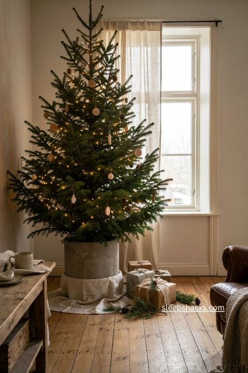 Diy sturdy Christmas tree stand with concrete base and cozy fabric collar 
